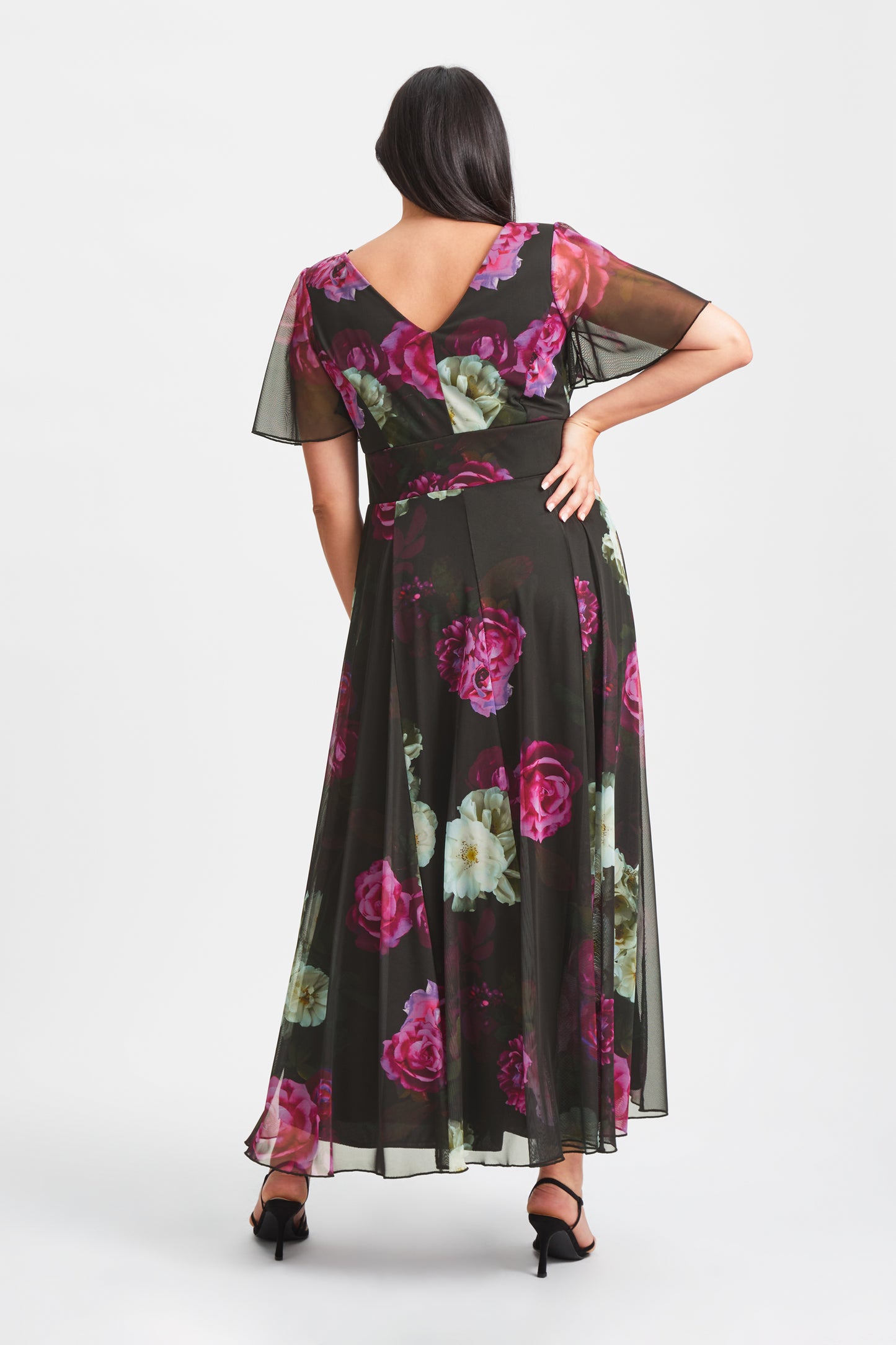 Isabelle Black Fuchsia Float Sleeve Maxi Dress