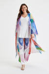 Ivory Tan Blue Waterfall Long Mesh Kimono