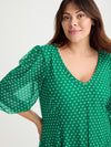 Green Spot Pleated V Neck Tunic