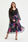 Navy Cerise Blue Pleated Skirt