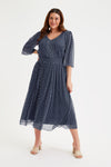 Navy Spot Pleated Skirt