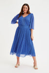 Royal Blue Spot Pleated Skirt