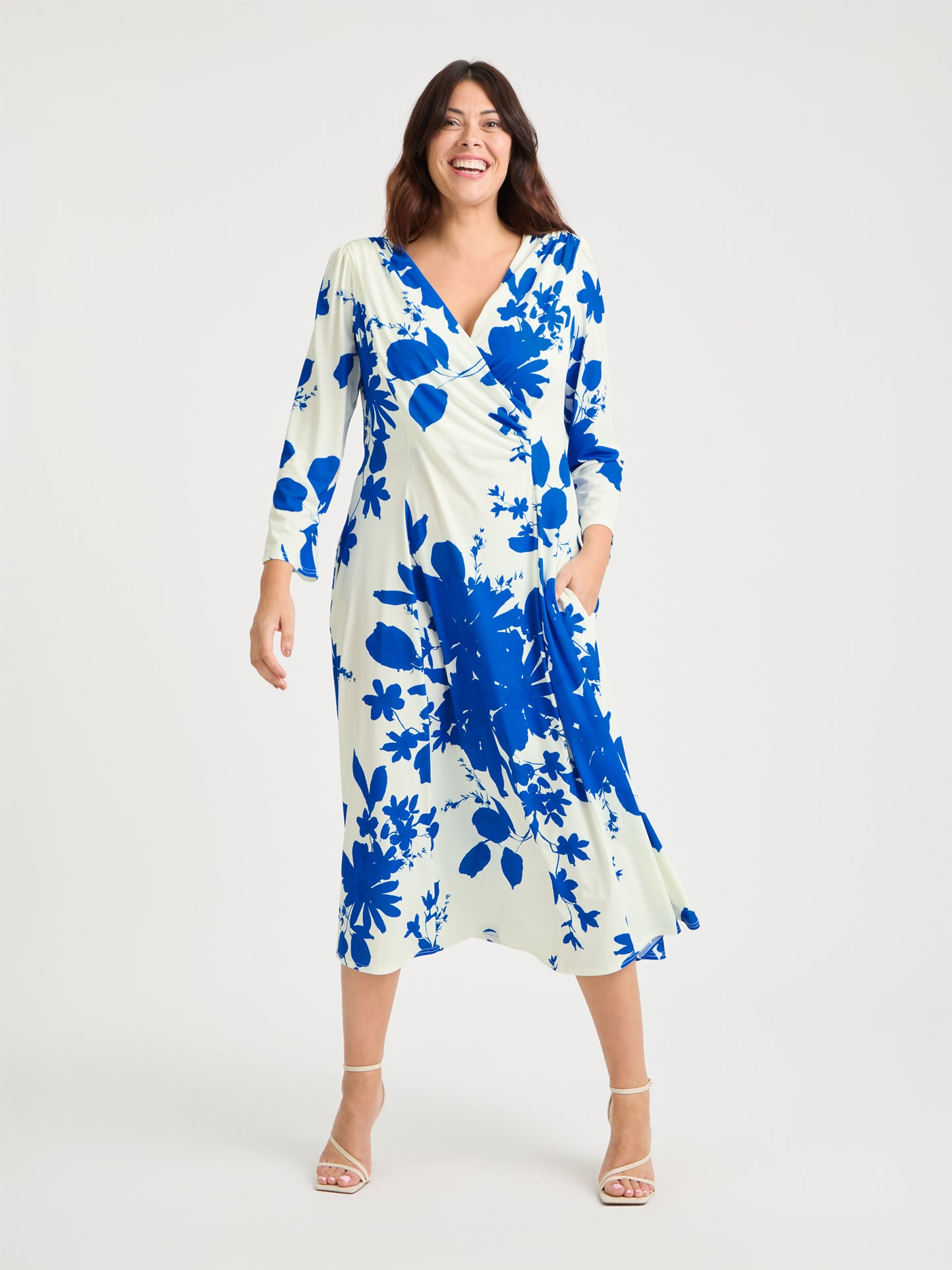 Katie Ivory Blue Wrap Midi Dress