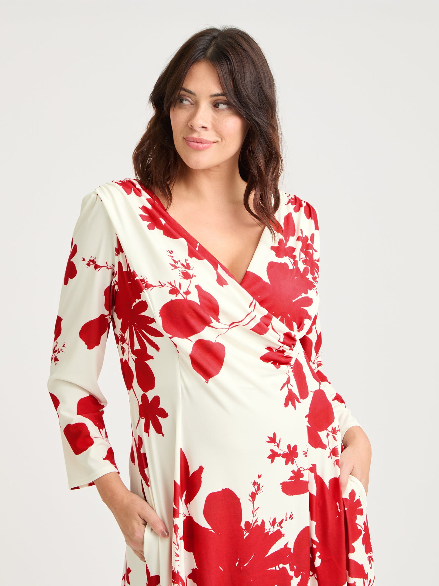 Katie Ivory Red Wrap Midi Dress