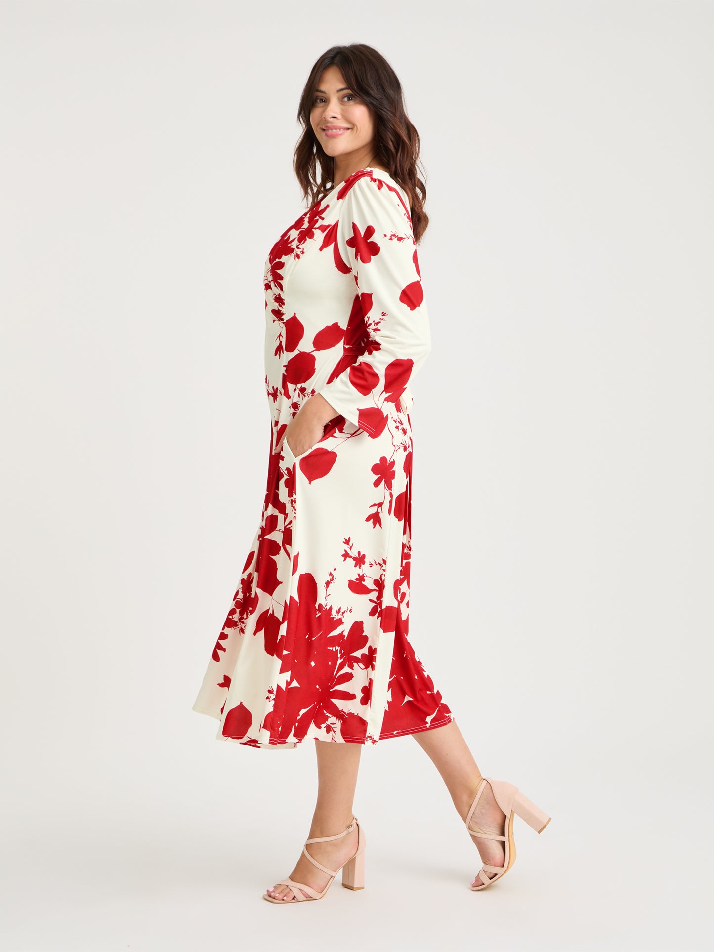 Katie Ivory Red Wrap Midi Dress