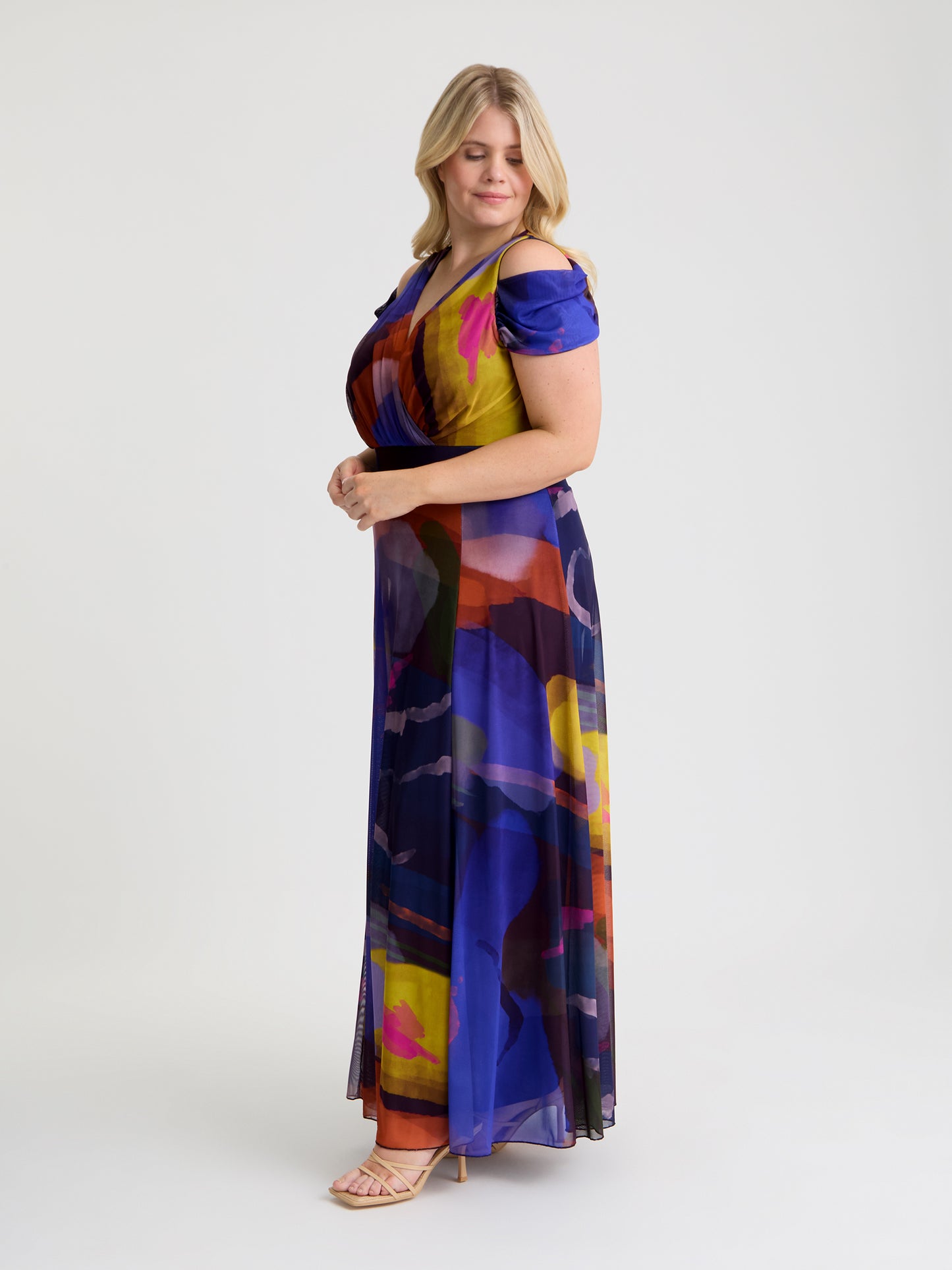 Jasmine Abstract Multi Cold Shoulder Maxi Dress
