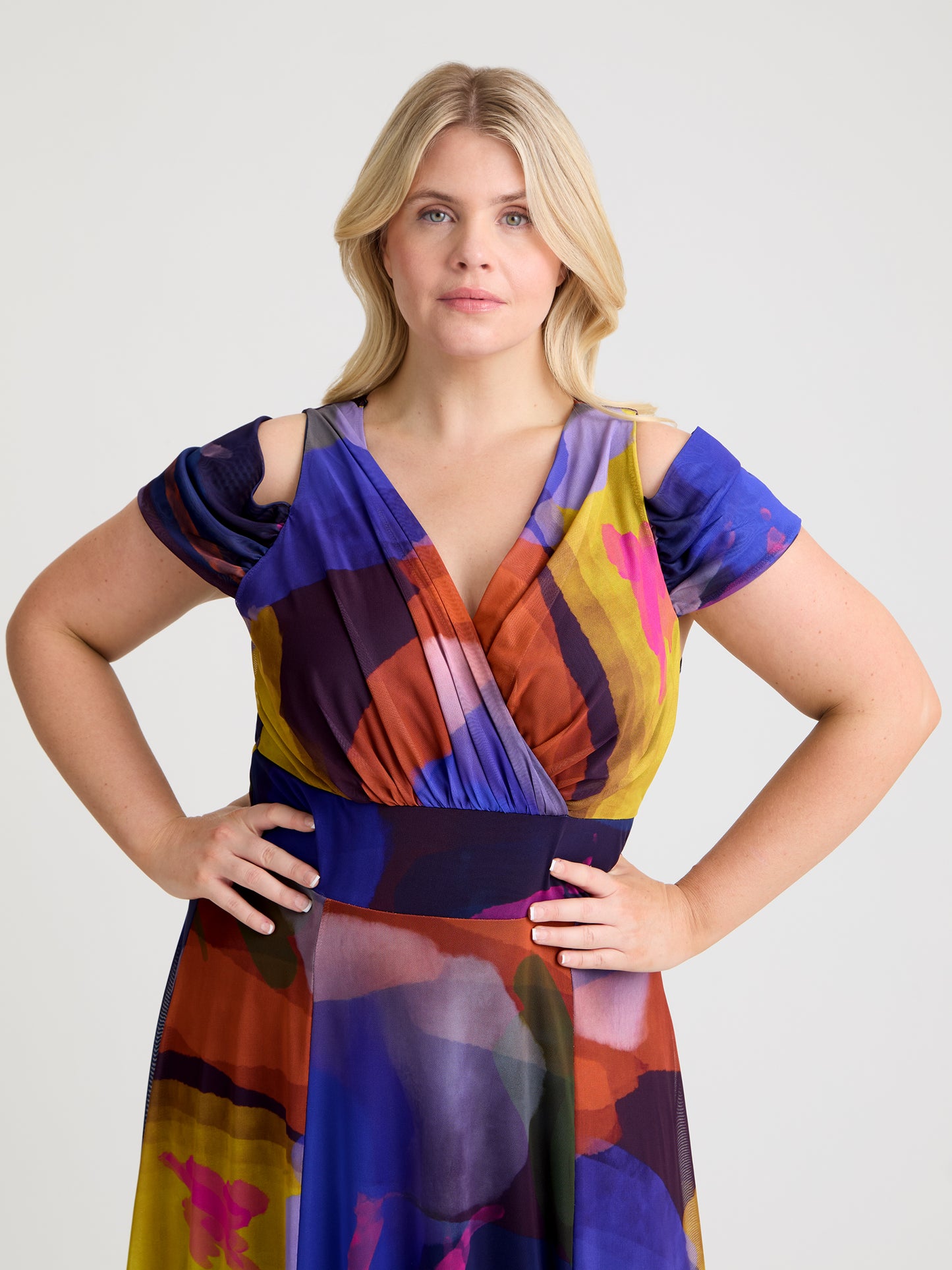 Jasmine Abstract Multi Cold Shoulder Maxi Dress