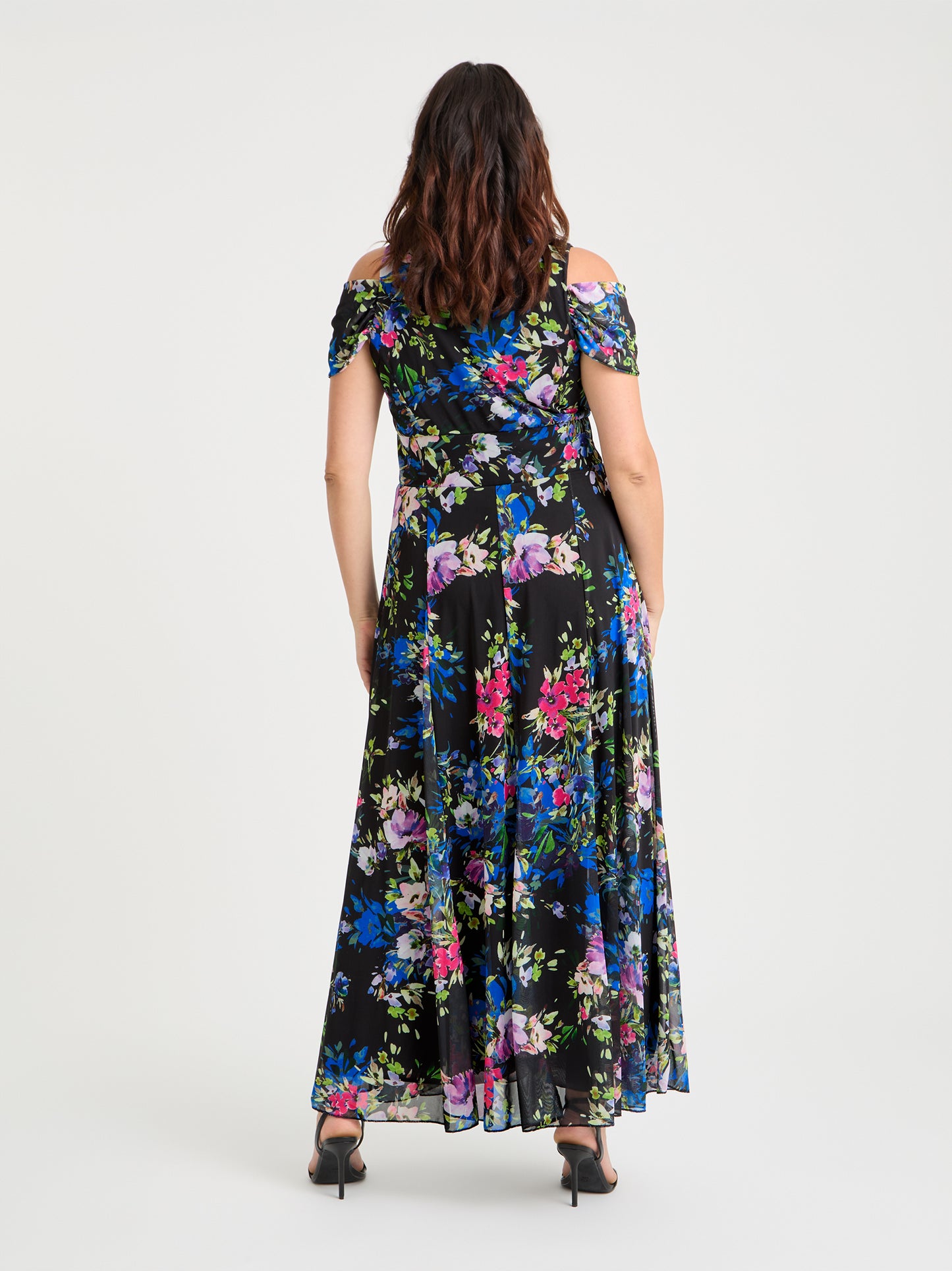 cold shoulder maxi dress uk Floral Cold Shoulder Chiffon Maxi Dress in Orange
