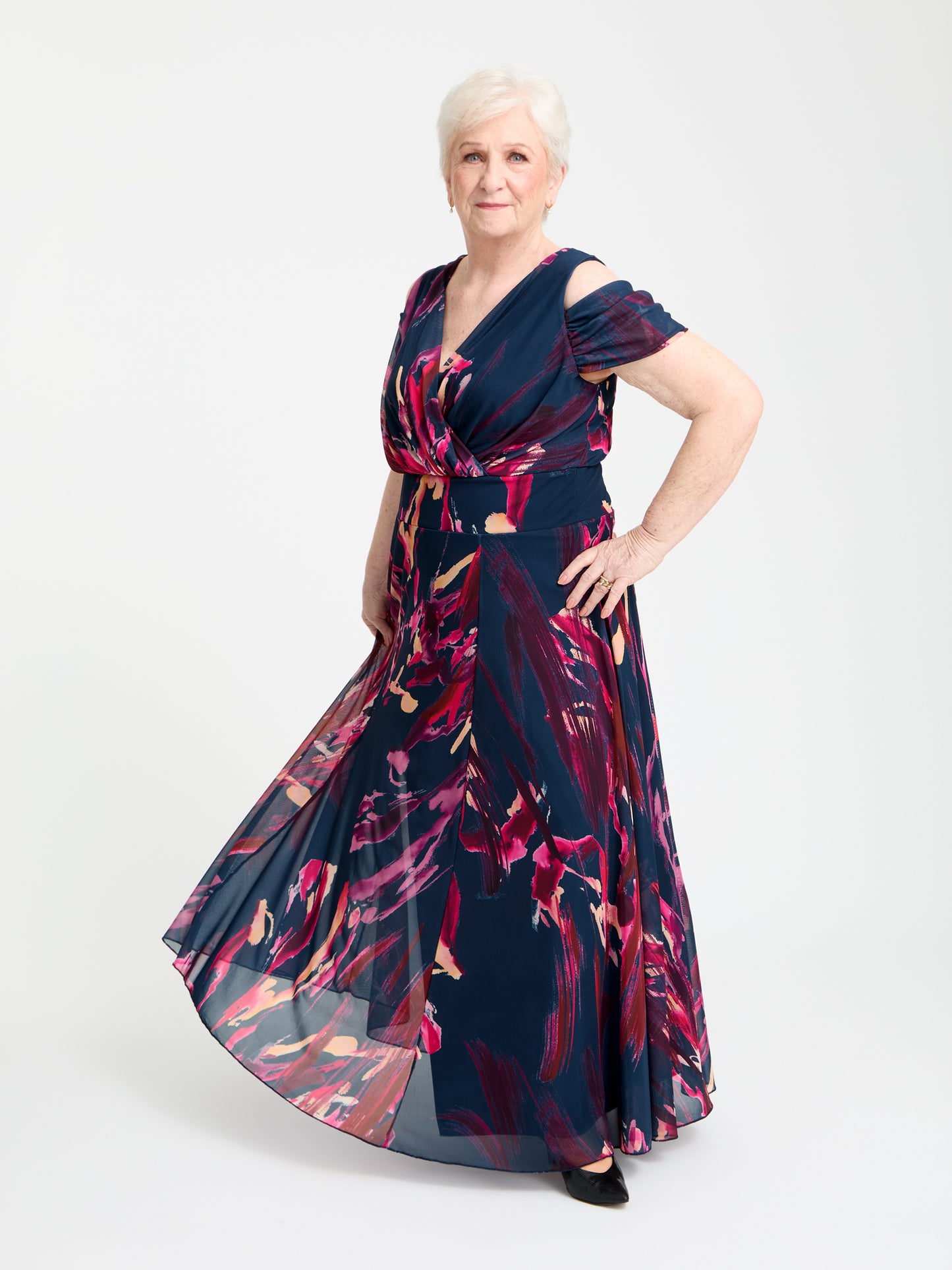 Petite Jasmine Navy Pink Cold Shoulder Maxi Dress