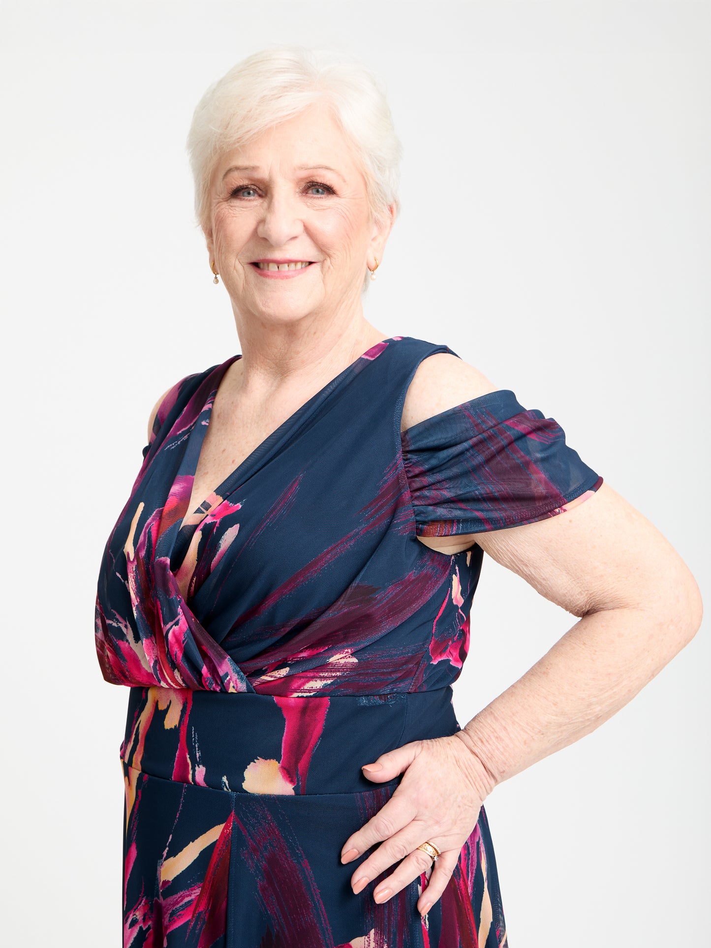 Petite Jasmine Navy Pink Cold Shoulder Maxi Dress