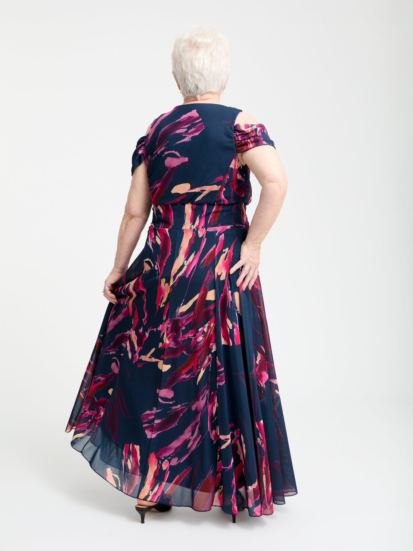 Petite Jasmine Navy Pink Cold Shoulder Maxi Dress