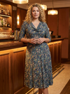 Teal Yellow Red Cowl Neck '1940s' Dress