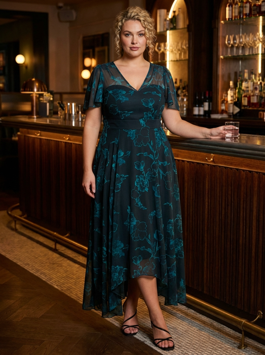 Tilly Black Teal Angel Sleeve Sweetheart Dress