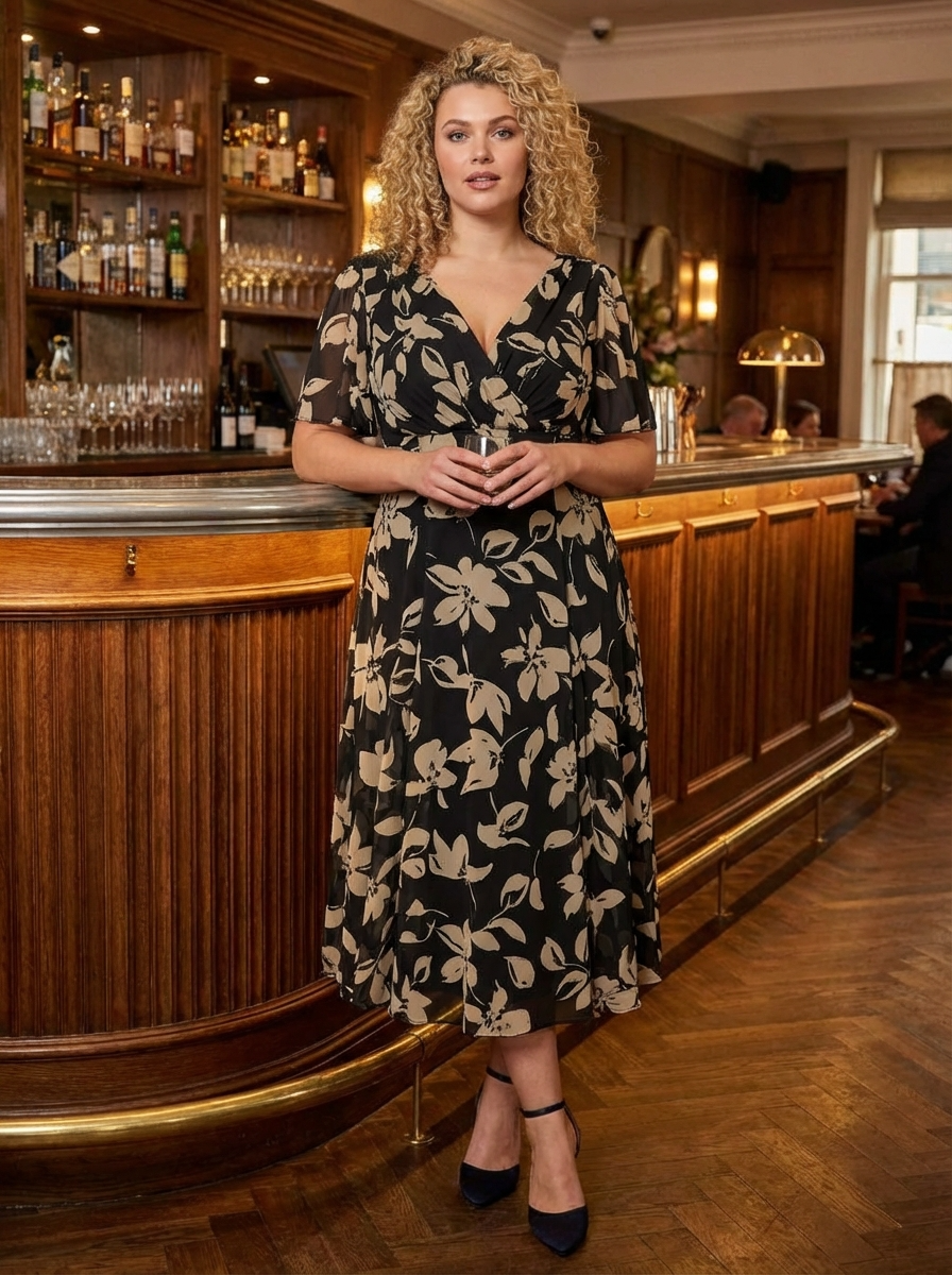 Victoria Black Cream Angel Sleeve Mesh Long Midi Dress