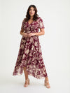 Tilly Wine Cream Angel Sleeve Sweetheart Dress