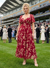 Kemi Red Cream Print Bolero Wrap Bodice Maxi Gown
