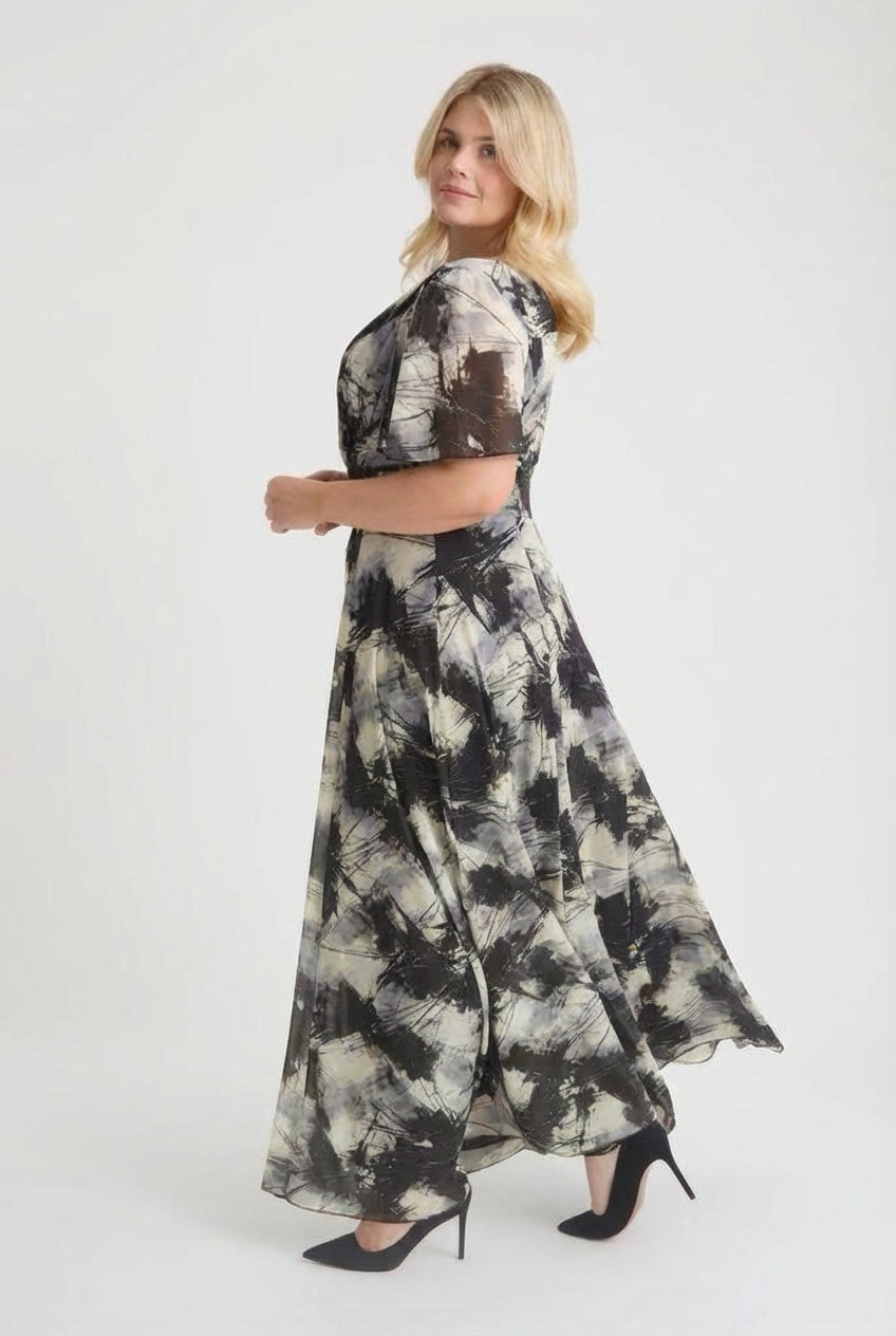 Isabelle Black Grey Ivory Float Sleeve Maxi Dress