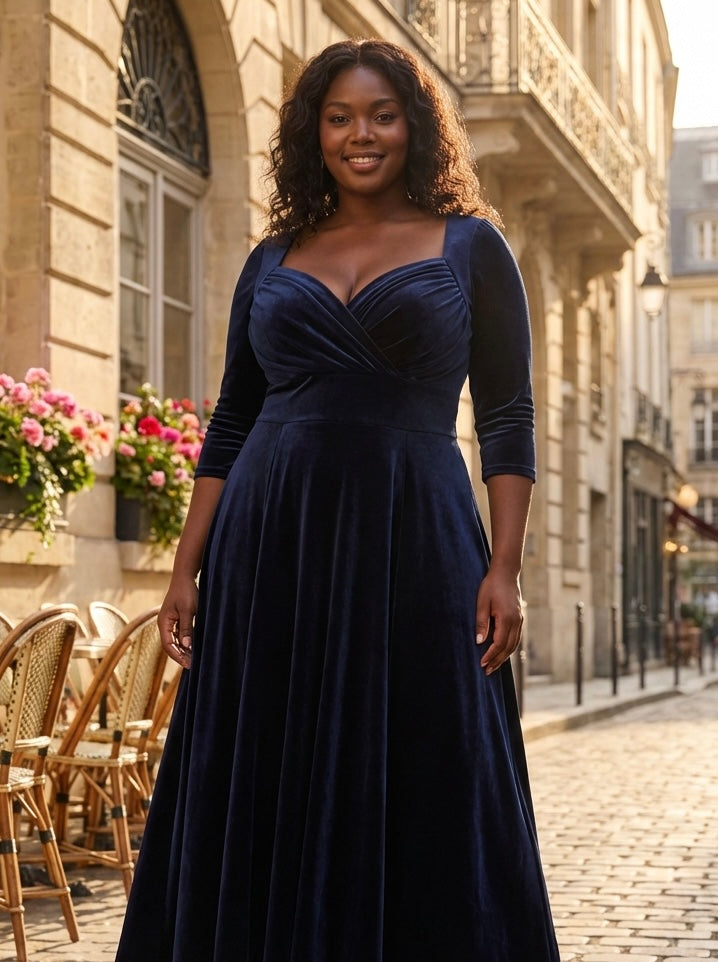 Elizabeth Dark Navy Velvet Maxi Gown