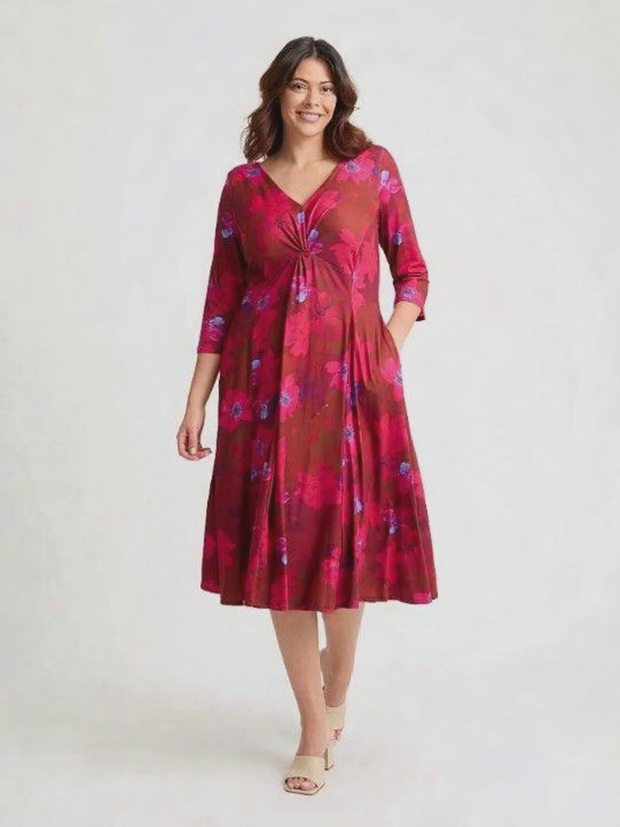 Load and play video in Gallery viewer, Claudia Maroon Red Jersey Knot Front Dress
