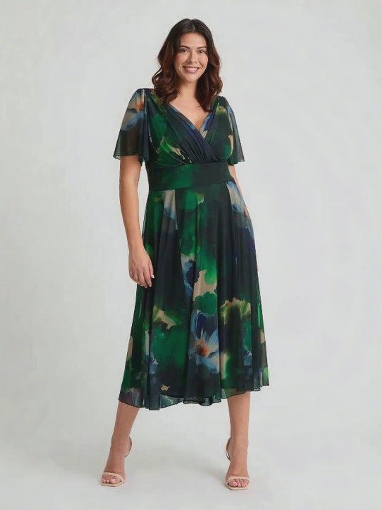 Victoria Green Blue Angel Sleeve Mesh Long Midi Dress