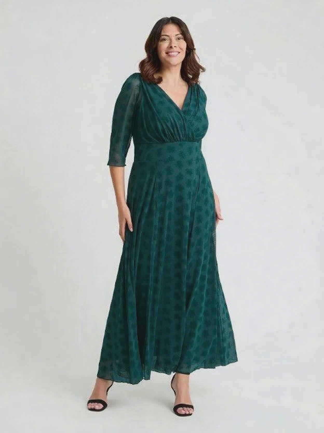 Load and play video in Gallery viewer, Verity Dark Green Flower Velvet Flock Maxi Gown
