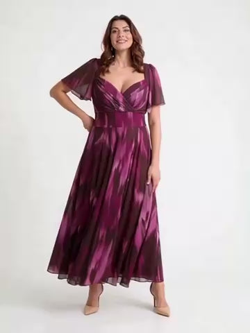 Load and play video in Gallery viewer, Kemi Wine Ombre Print Bolero Wrap Bodice Maxi Gown
