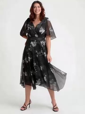 Load and play video in Gallery viewer, Julie Black Silver Hanky Hem Dress
