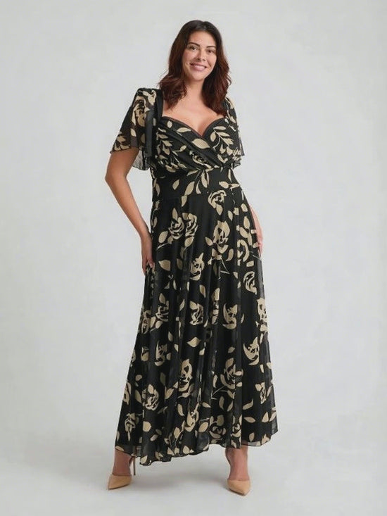 Load and play video in Gallery viewer, Kemi Black Cream Print Bolero Wrap Bodice Maxi Gown
