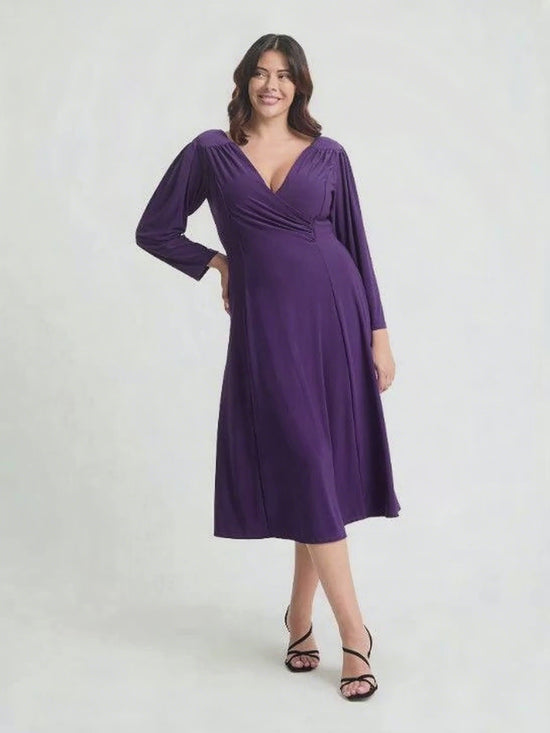 Load and play video in Gallery viewer, Louise Purple Wrap Fit &amp;amp; Flare Dress
