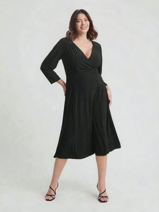 Load and play video in Gallery viewer, Louise Black Wrap Fit &amp;amp; Flare Dress
