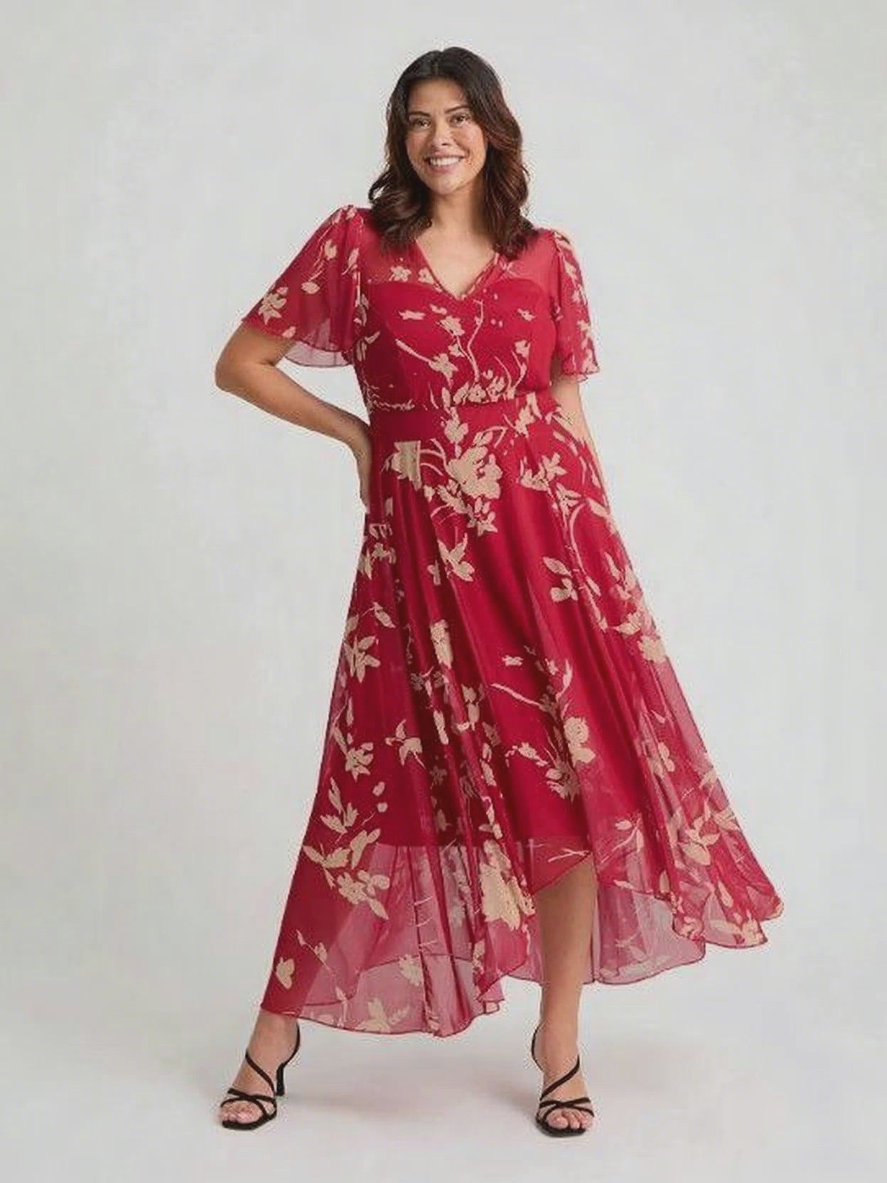 Tilly Red Cream Angel Sleeve Sweetheart Dress