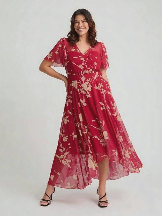 Load and play video in Gallery viewer, Tilly Red Cream Angel Sleeve Sweetheart Dress
