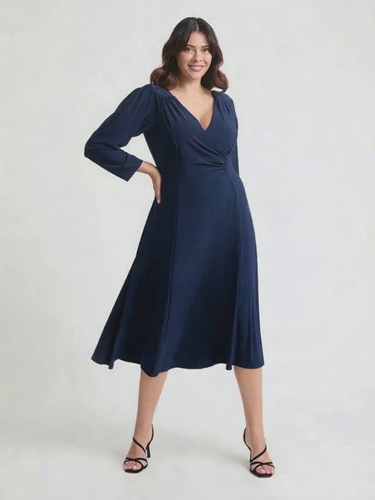 Load and play video in Gallery viewer, Louise Navy Wrap Fit &amp;amp; Flare Dress
