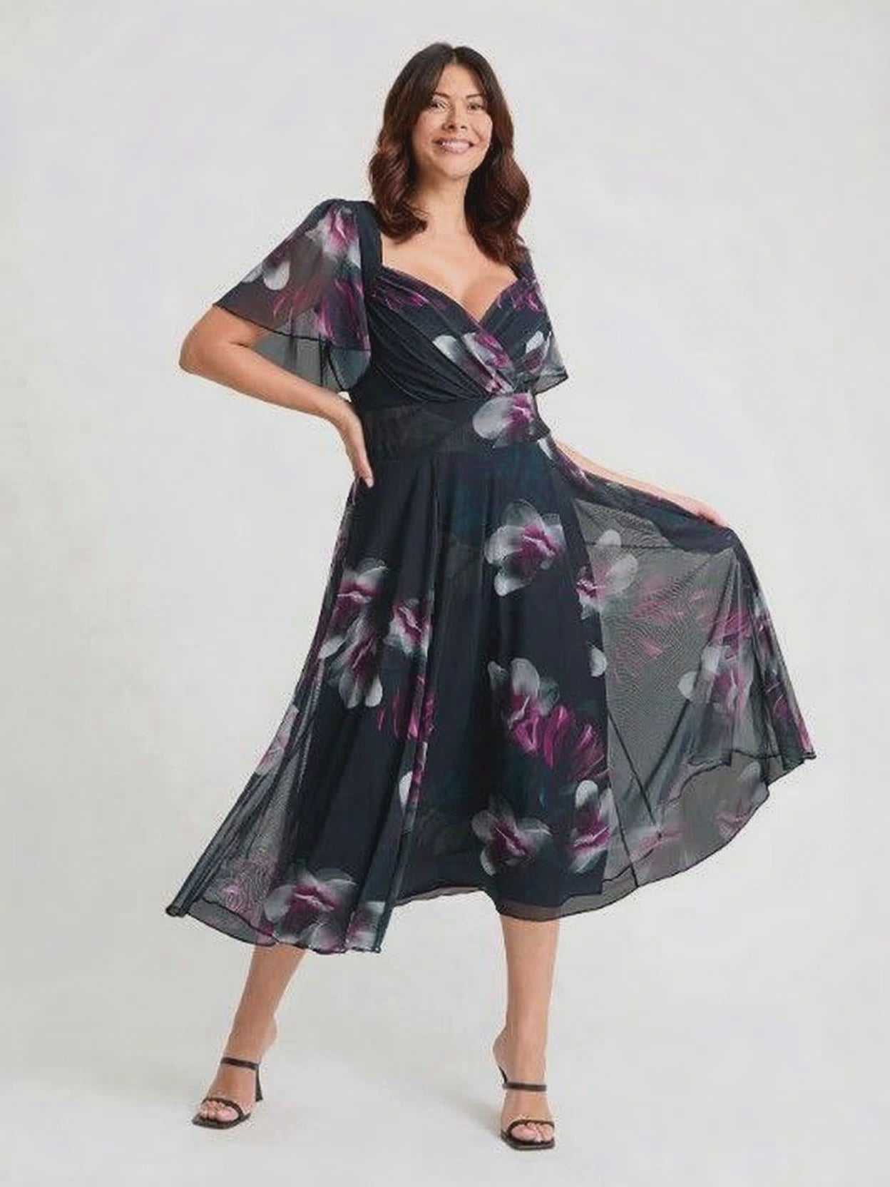 Load and play video in Gallery viewer, Liz Midnight Rose Bolero Wrap Bodice Midi Dress
