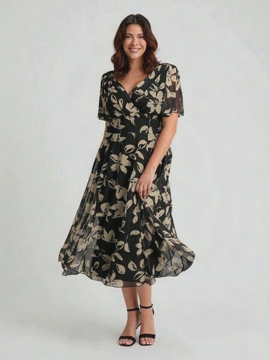 Load and play video in Gallery viewer, Victoria Black Cream Angel Sleeve Mesh Long Midi Dress
