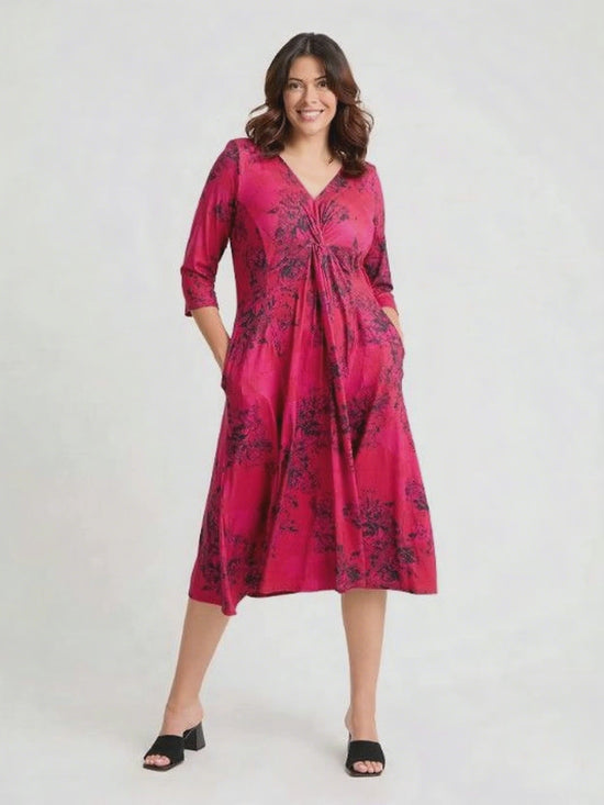 Load and play video in Gallery viewer, Claudia Red Black Jersey Knot Front Dress
