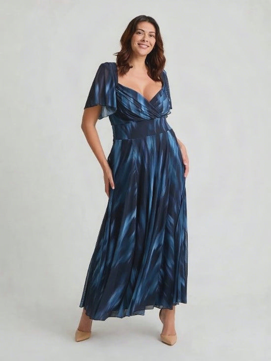 Load and play video in Gallery viewer, Kemi Navy Ombre Print Bolero Wrap Bodice Maxi Gown
