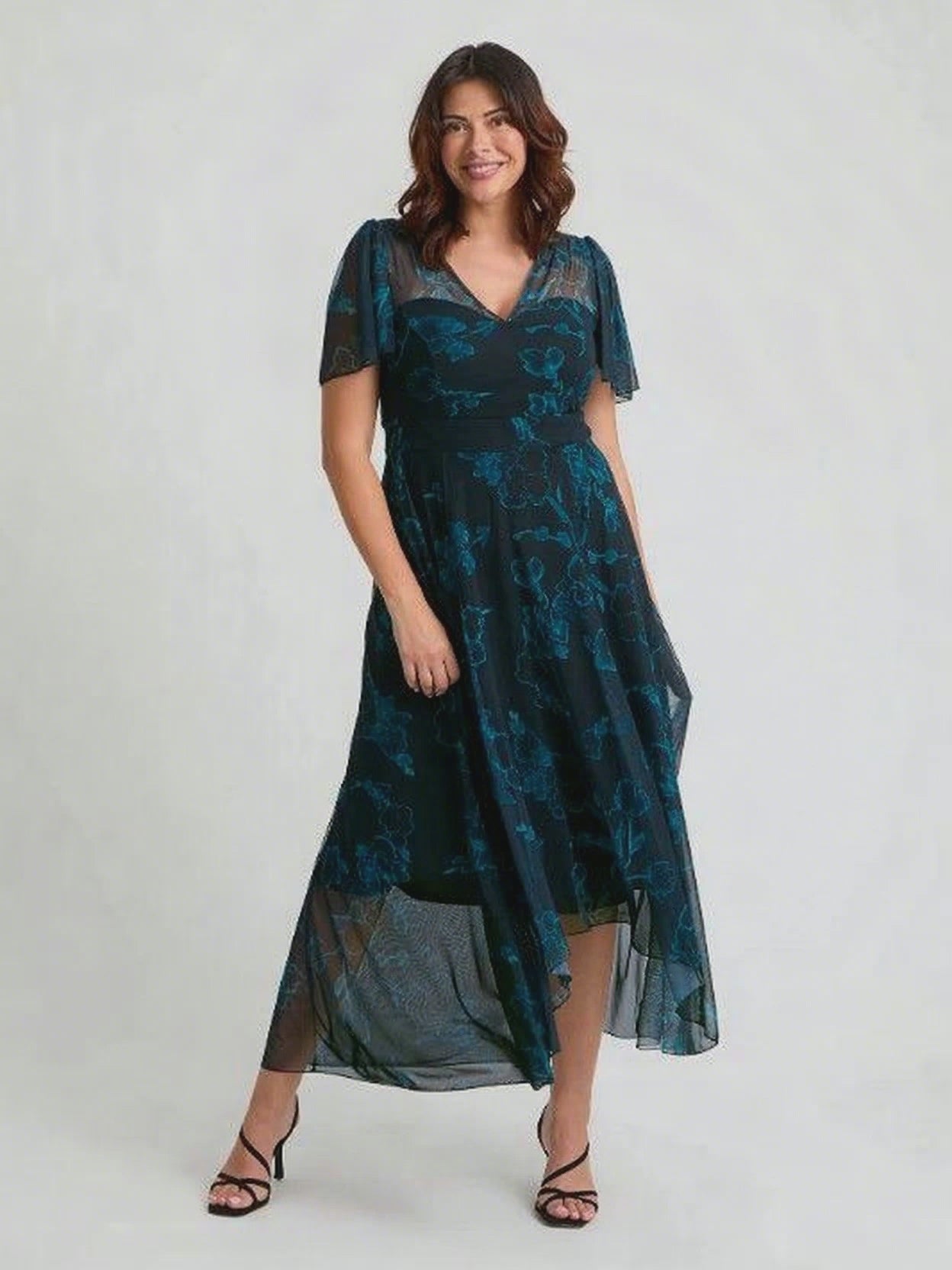 Tilly Black Teal Angel Sleeve Sweetheart Dress
