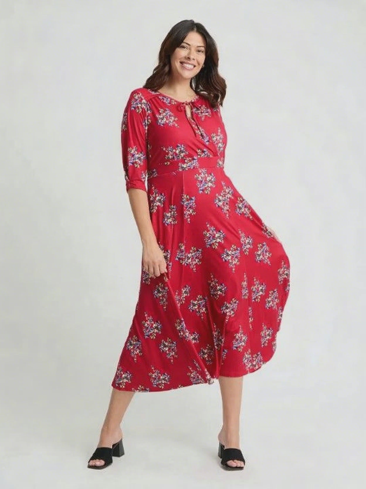 Red Multi '1940s' Tie and Wrap Dress
