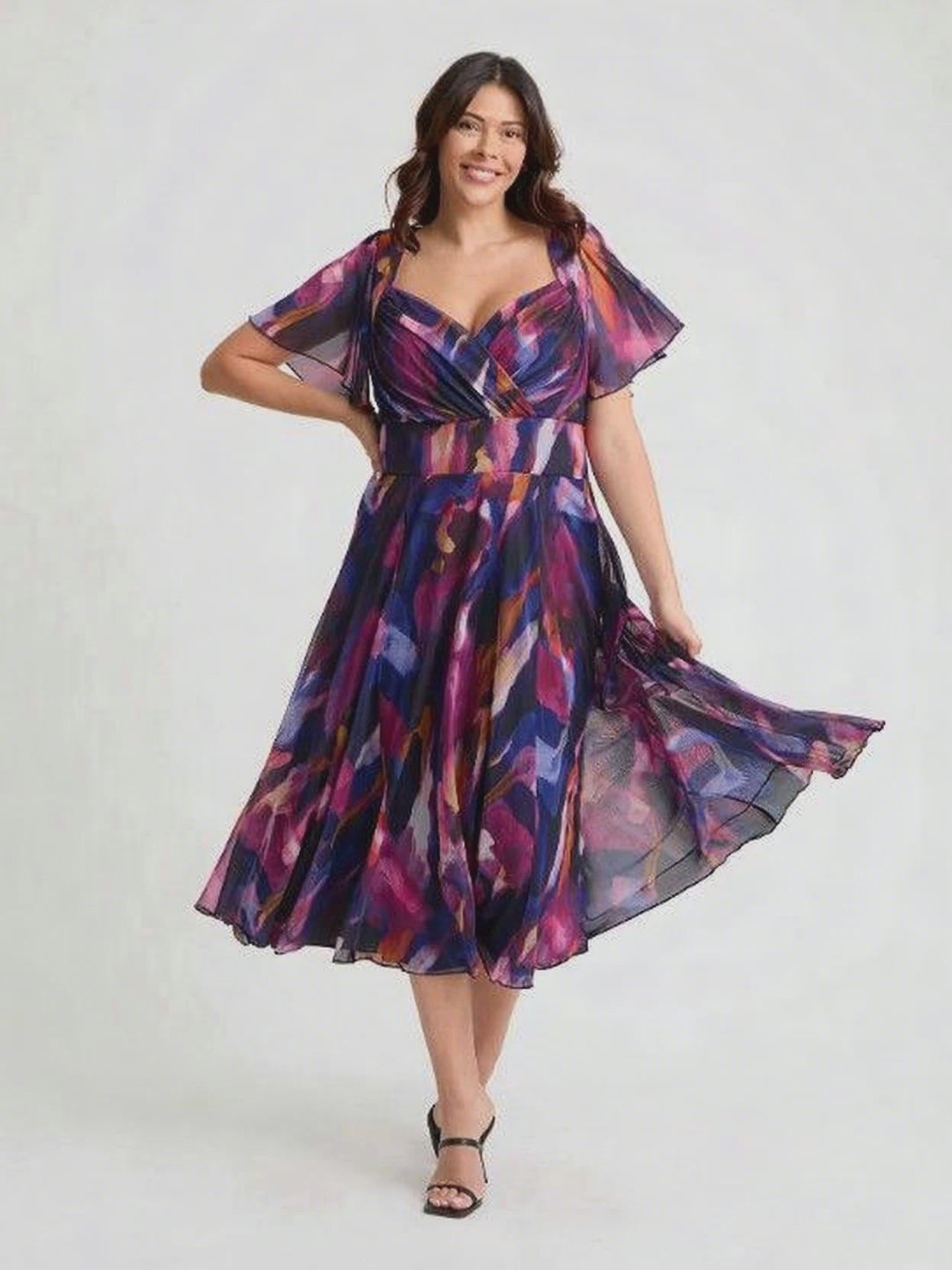 Load and play video in Gallery viewer, Liz Blue Multi Bolero Wrap Bodice Midi Dress
