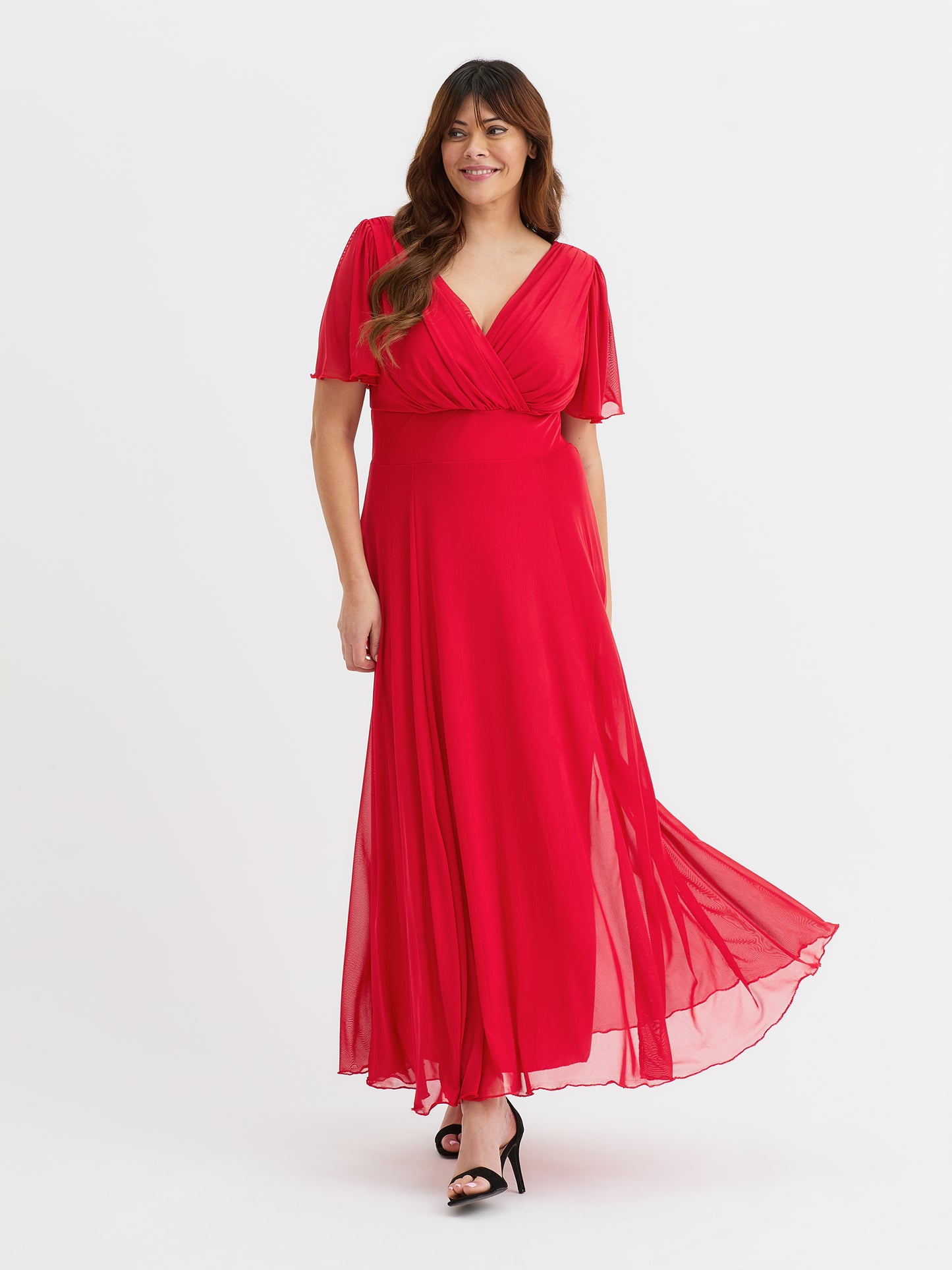 Isabelle Solid Red Float Sleeve Maxi Dress Scarlett & Jo Isabelle Solid Red Float Sleeve Maxi Dress Scarlett & Jo