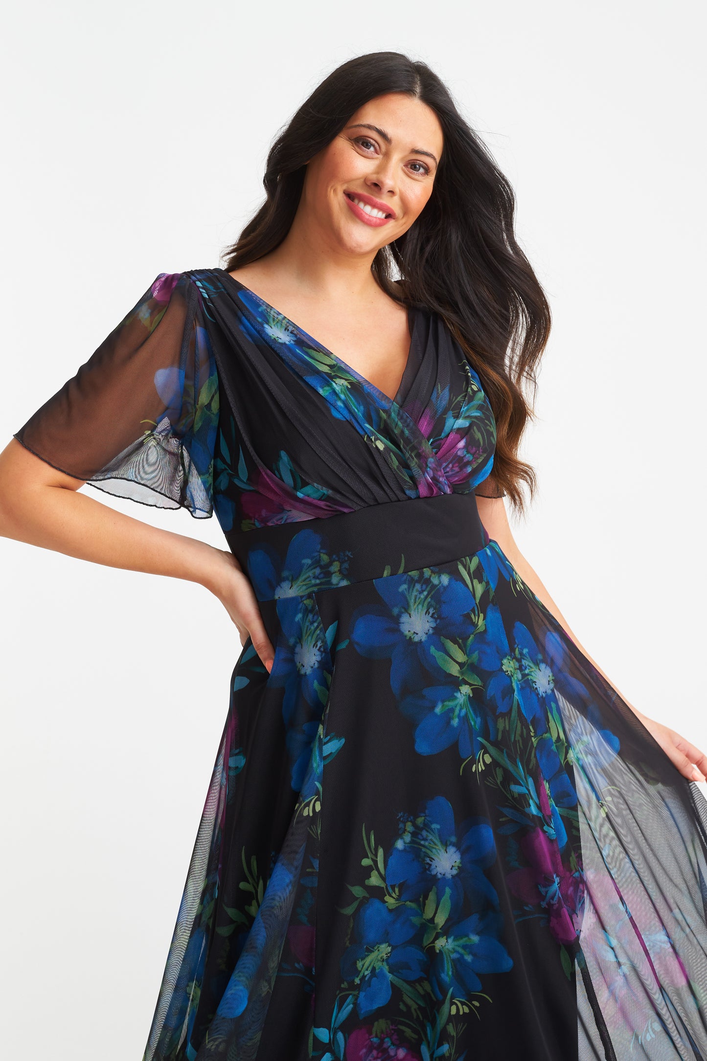 Isabelle Black Purple Teal Float Sleeve Maxi Dress Scarlett & Jo Isabelle Black Purple Teal Float Sleeve Maxi Dress Scarlett & Jo
