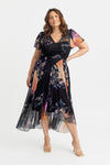 Tilly Abstract Print Angel Sleeve Sweetheart Dress