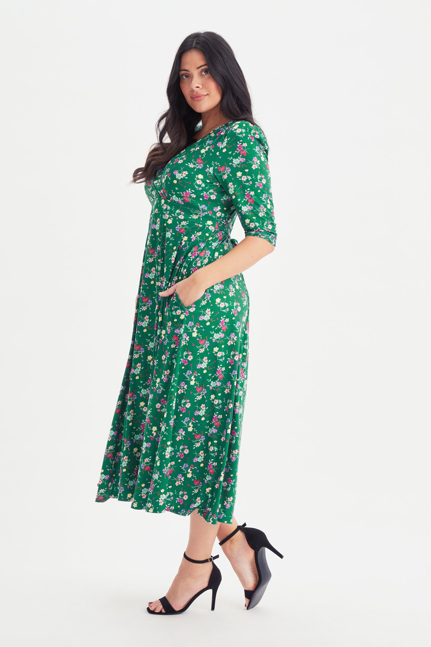 Load image into Gallery viewer, Wrap Front &amp;#39;1940&amp;#39;s&amp;#39; Midi Dress
