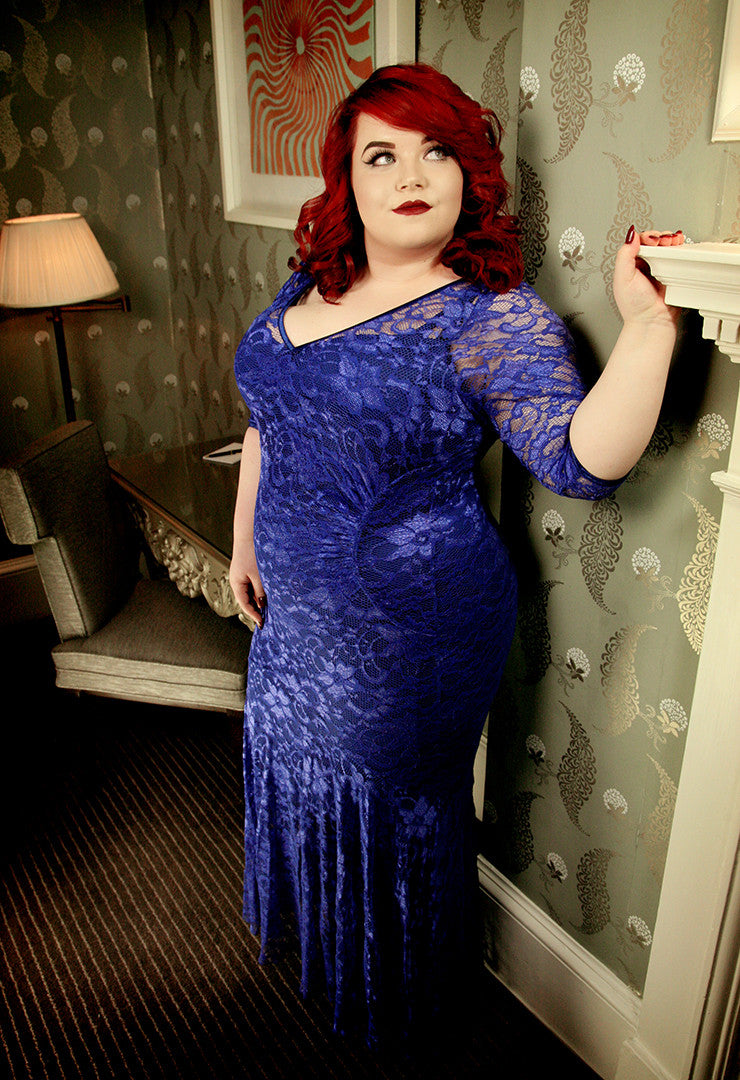 Blue Plus Size Fishtail Maxi Dress