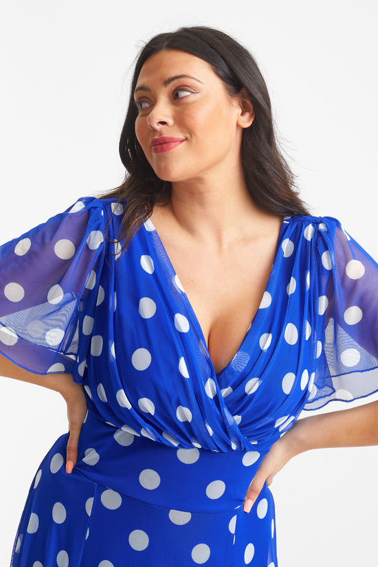 Isabelle Blue Lollidot Print Float Sleeve Maxi Dress
