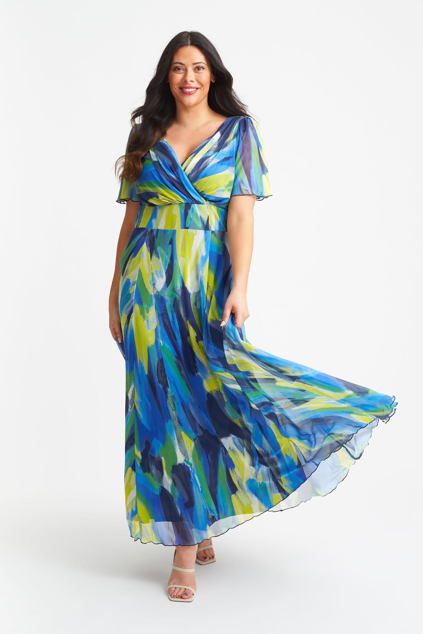 Isabelle Blue Yellow Float Sleeve Maxi Dress Scarlett & Jo Isabelle Blue Yellow Float Sleeve Maxi Dress Scarlett & Jo