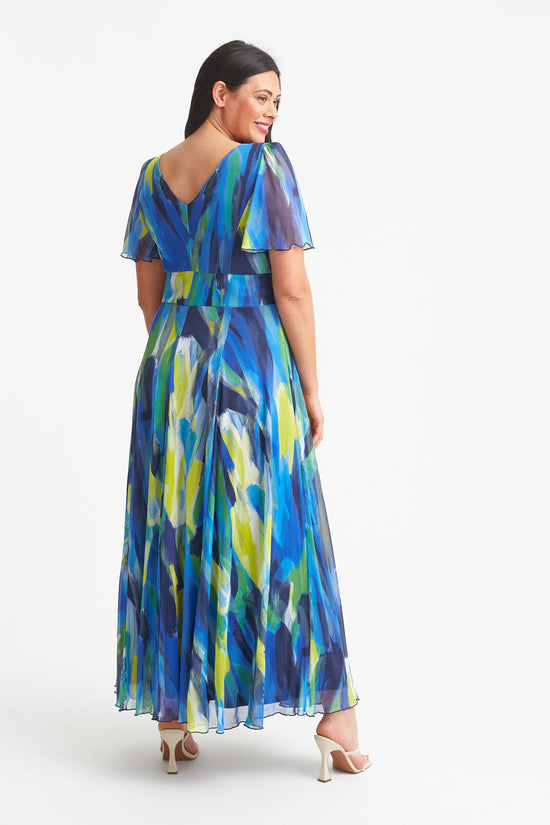 Isabelle Blue Yellow Float Sleeve Maxi Dress
