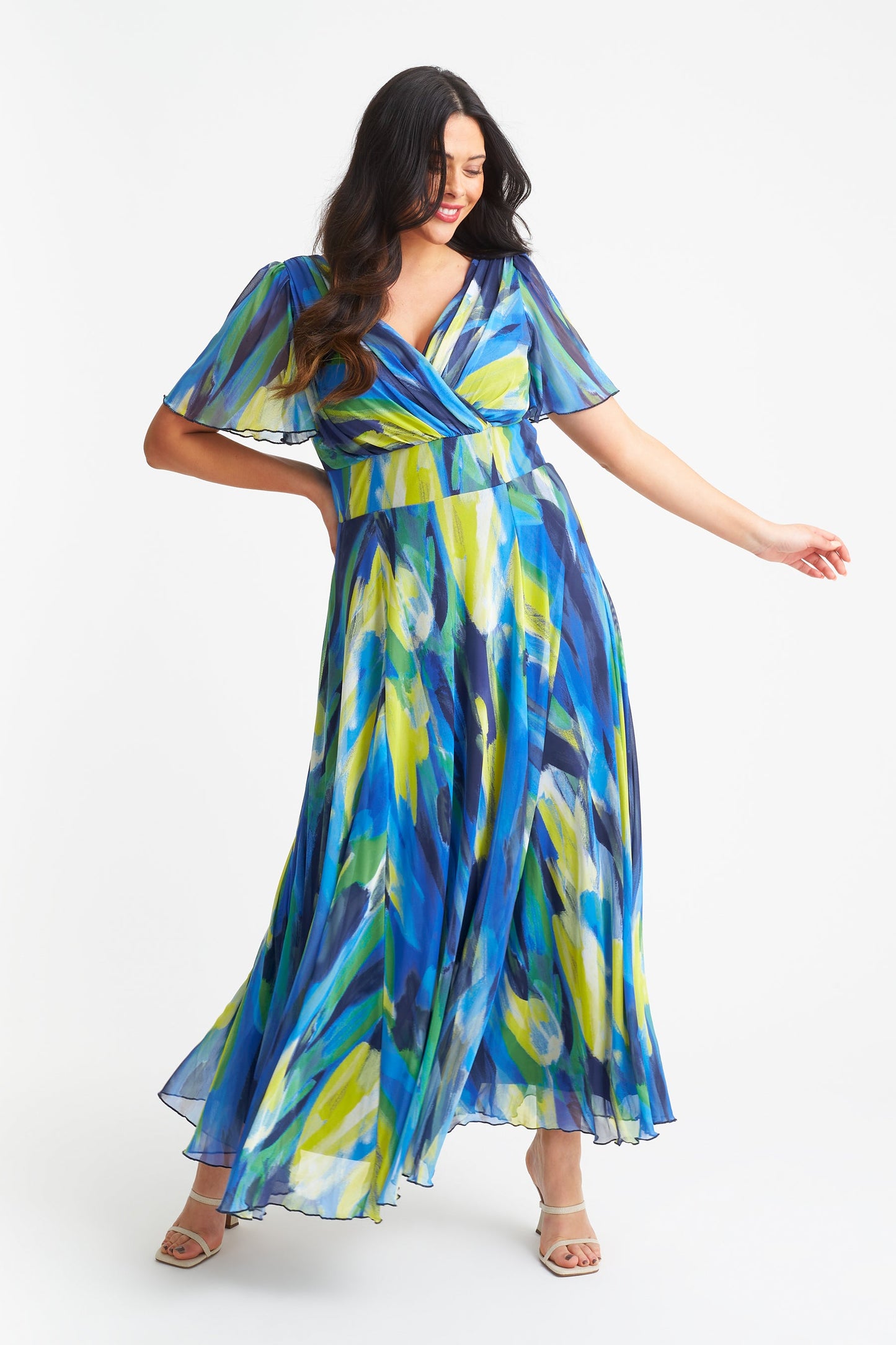 Isabelle Blue Yellow Float Sleeve Maxi Dress Scarlett & Jo Isabelle Blue Yellow Float Sleeve Maxi Dress Scarlett & Jo
