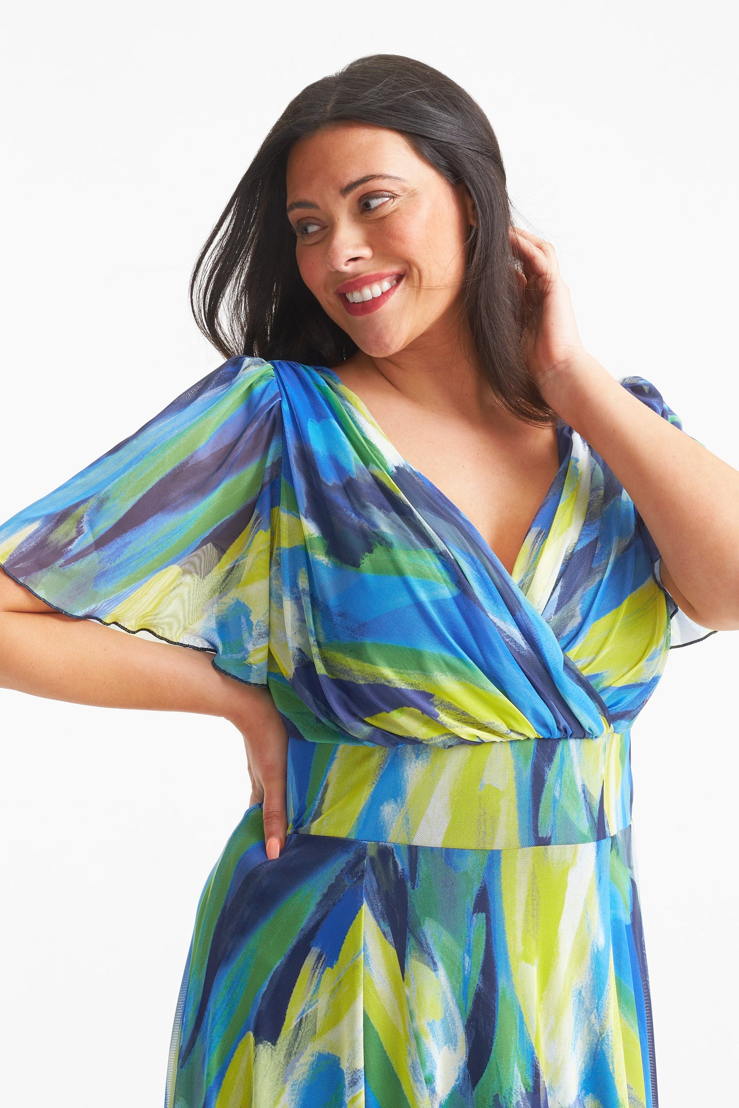 Isabelle Blue Yellow Float Sleeve Maxi Dress